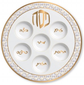 Picture of Round Melamine Seder Plate Seashell Design Blue Gold 12"